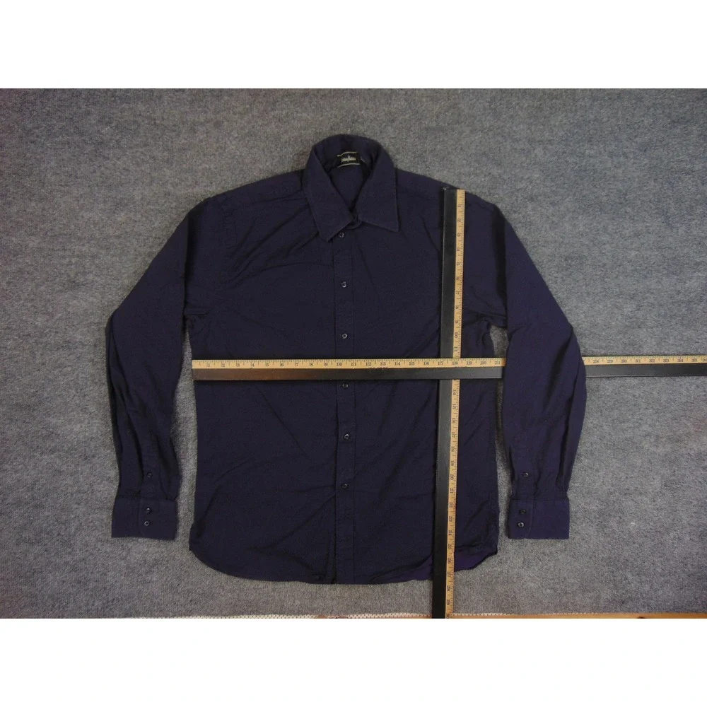 Neiman Marcus Shirt Mens Large Navy Blue Button Down Long Sleeve Cotton Dress‎